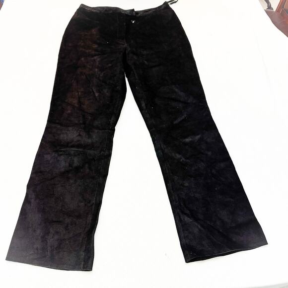 Lord & Taylor Black Suede Leather Flare Leg Pants Size 8 EUC - Picture 2 of 7